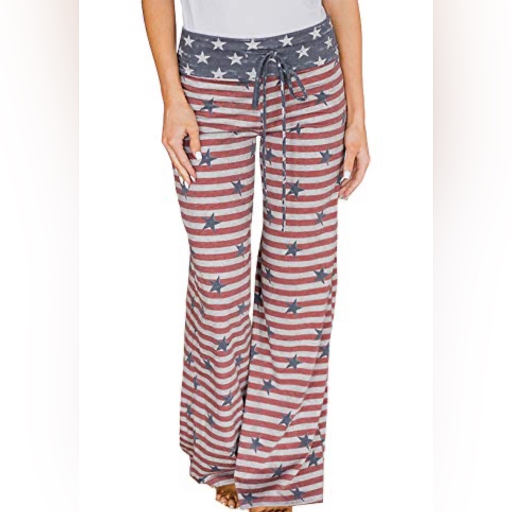 Artfish Women’s Loose, Flowy Beach Pants, Stars & Stripes, Size XXL, New In Bag